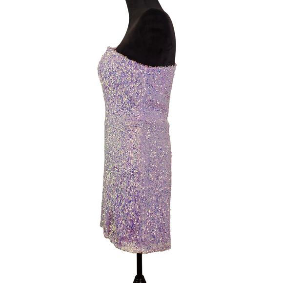 ALYCE PARIS One Shoulder Purple Sequin Dress with Feathers, Size 10 - Picture 7 of 15